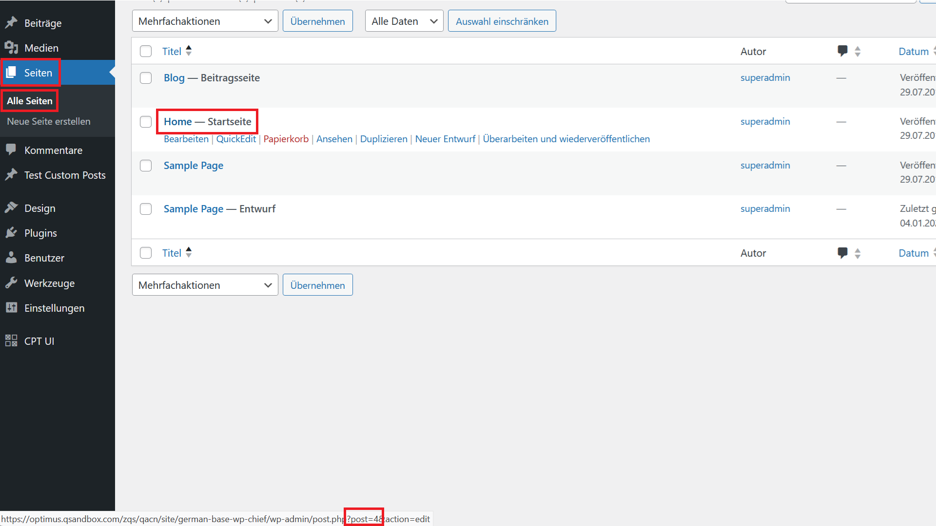 WordPress Seiten ID Herausfinden