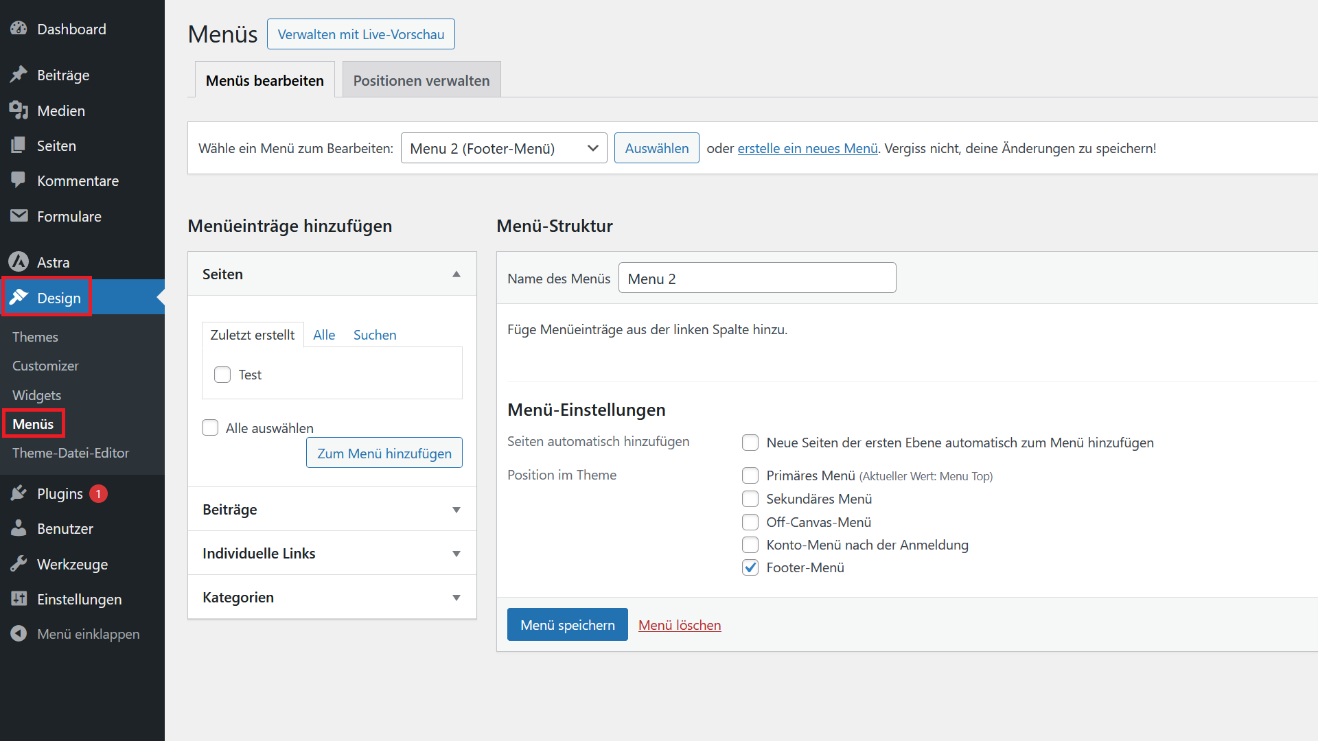 WordPress Menü Bearbeiten