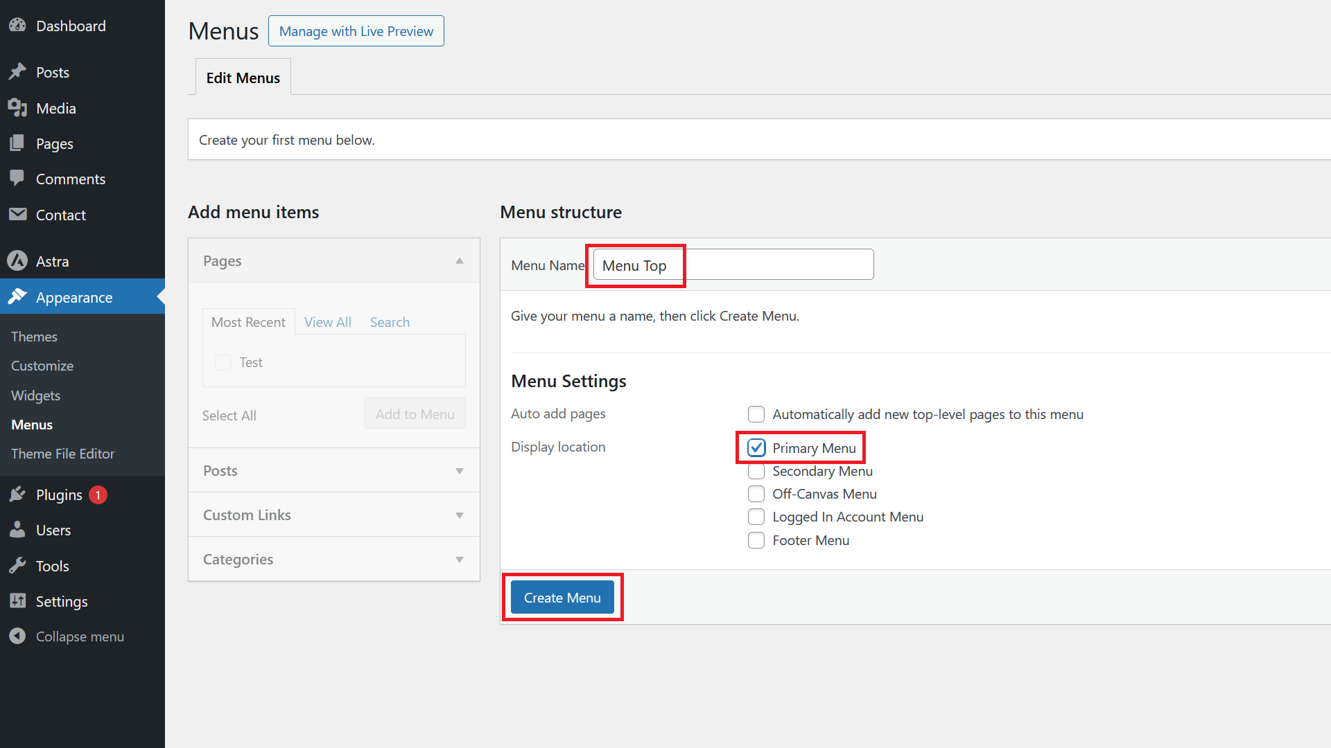 WordPress Navigation Menu