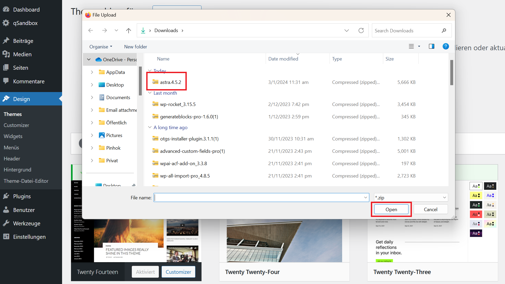 WordPress Theme ZIP Datei