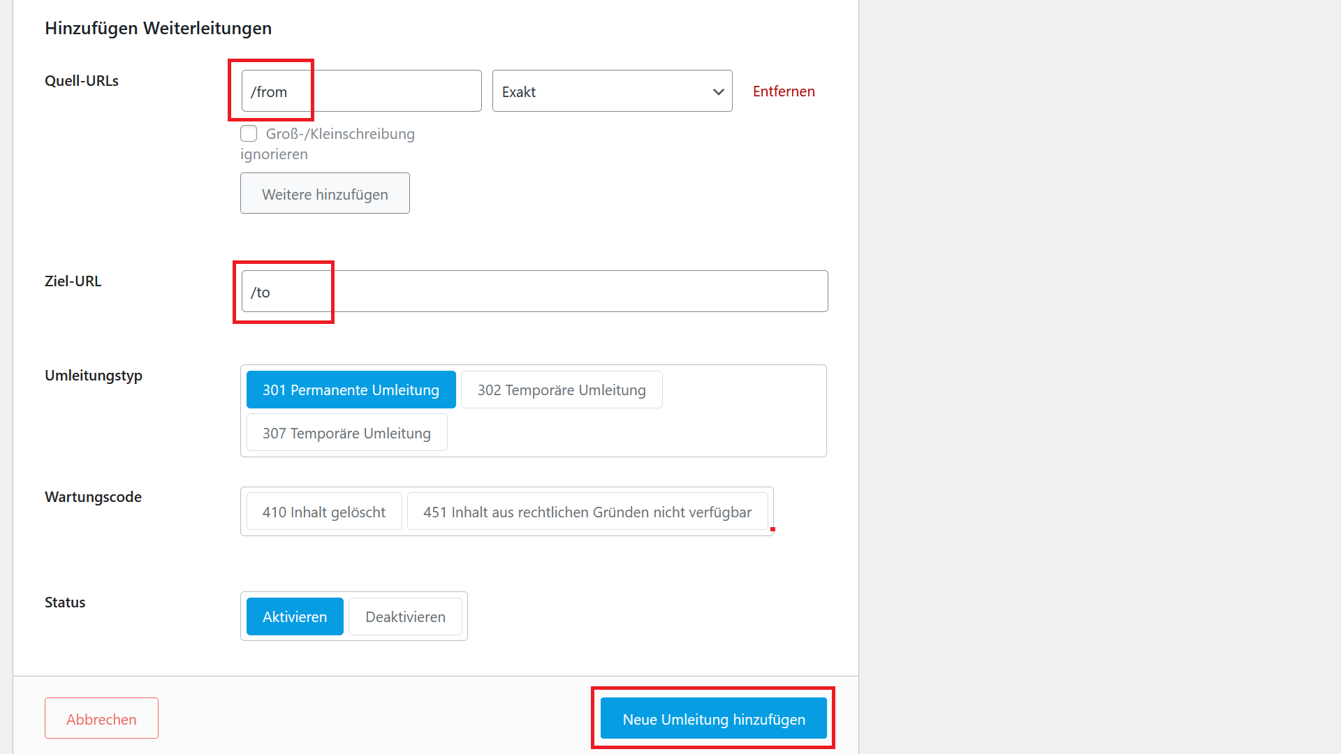 WordPress Weiterleitung auf Externe Seite