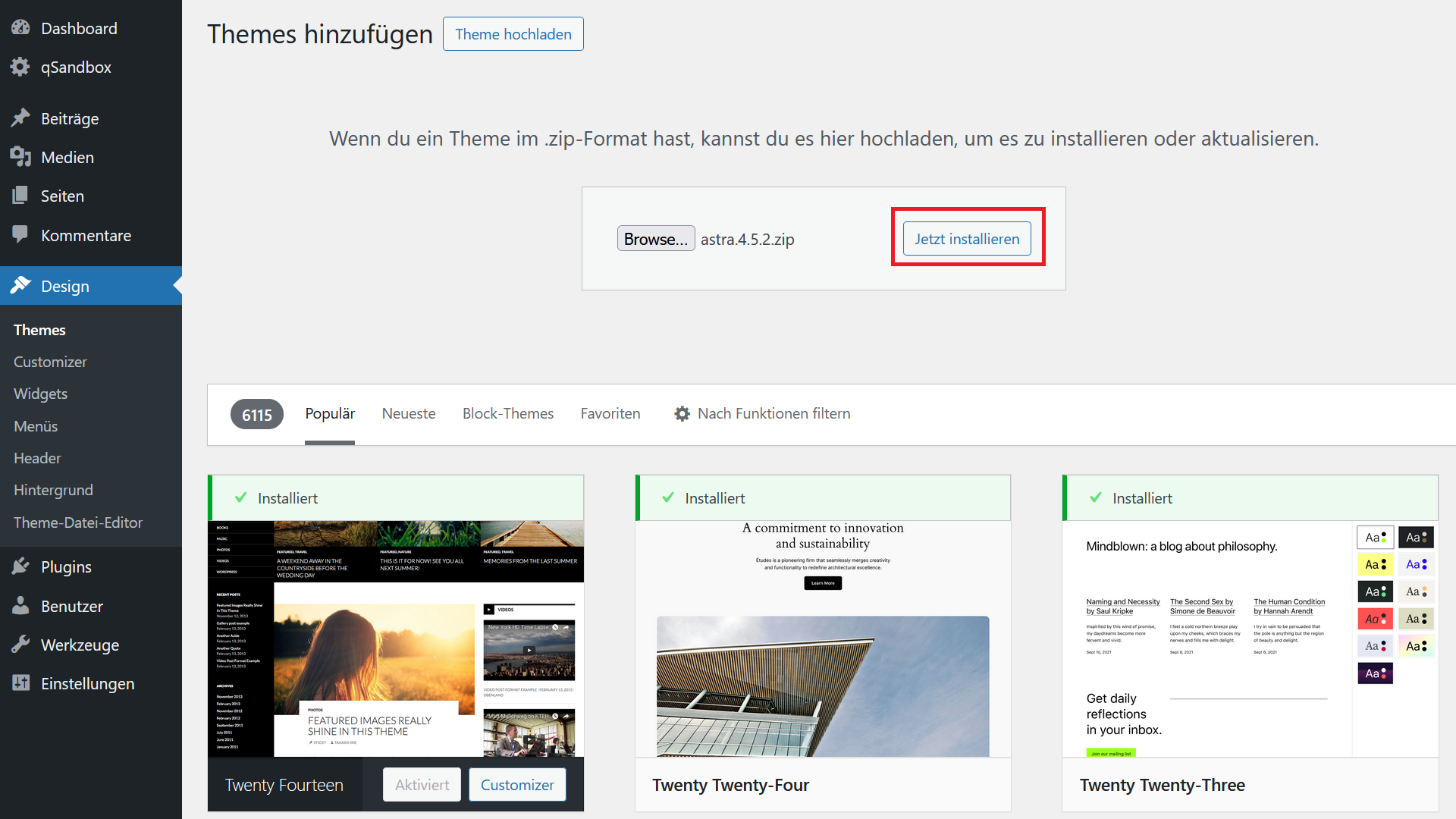WordPress Theme Hochladen