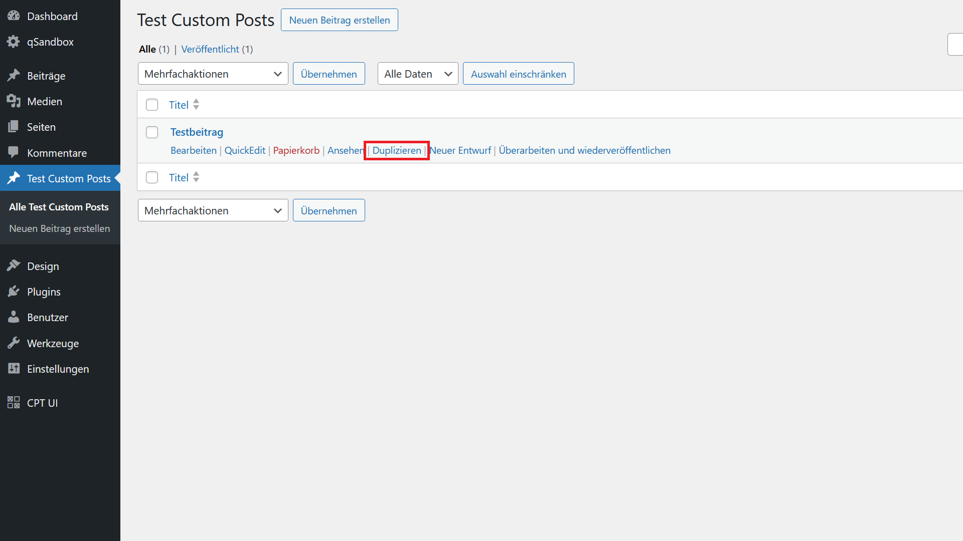 Custom Post Type Duplizieren