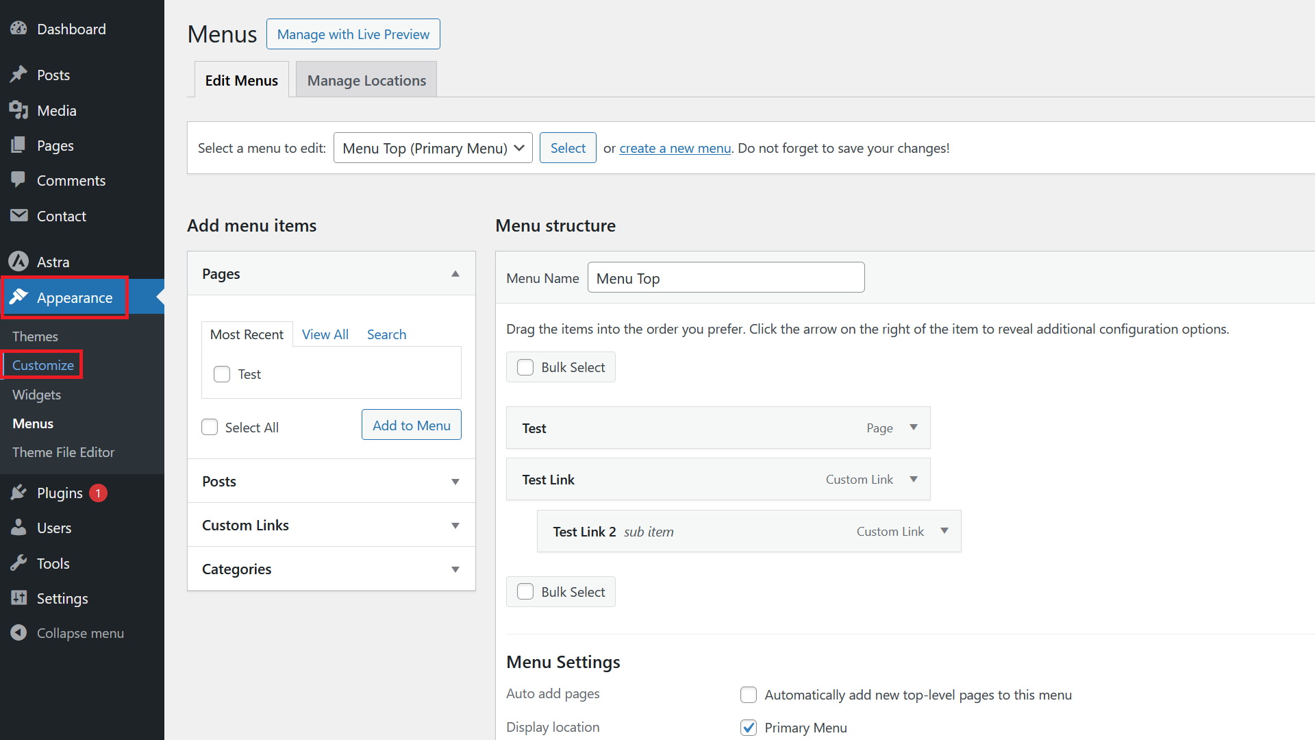 WordPress Menu Customization